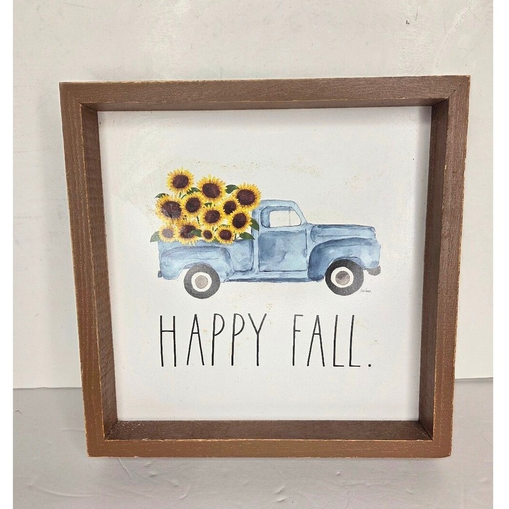 Rae‎ Dunn Happy Fall Blue Truck Farmhouse Wall Decor Sunflowers